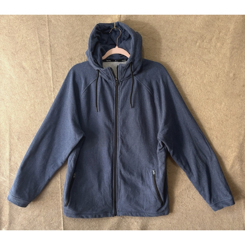 Public Rec Weekend‎ Hoodie Mens Sz XL Blue Full Zip Pockets Stretch